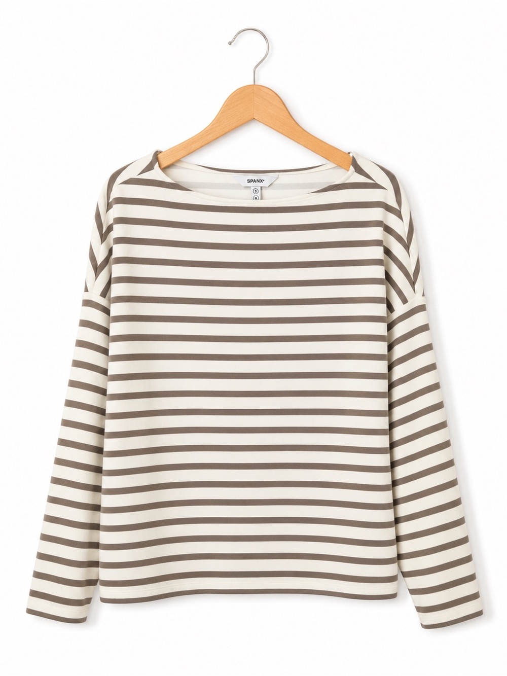 SPANX AirEssentials Stripe Boatneck Top Medium Porcelain Fawn Modal Blend